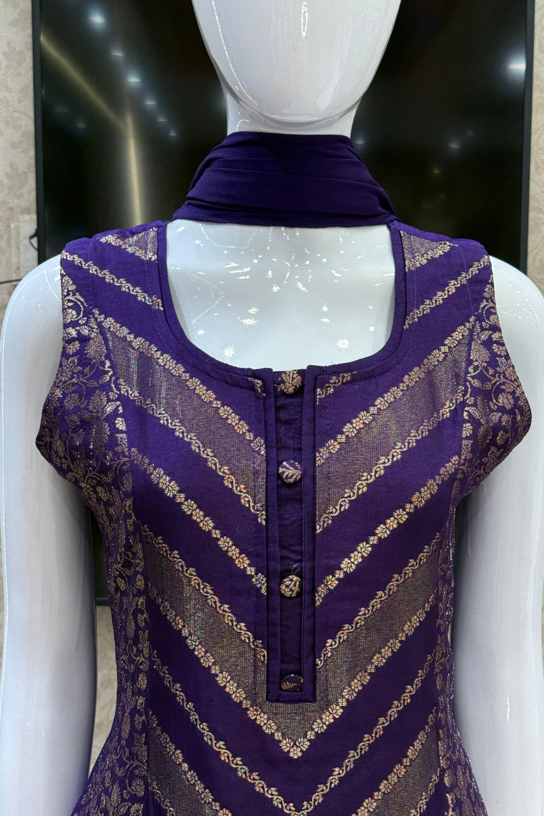 Purple Banaras work Straight Cut Salwar Suit