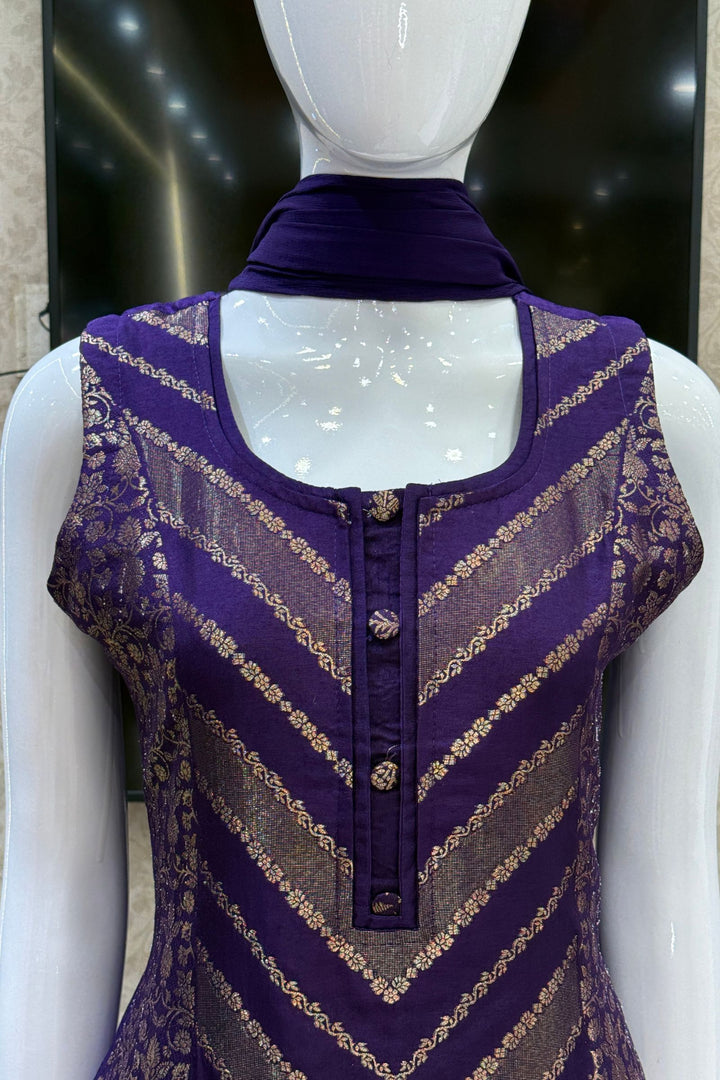 Purple Banaras work Straight Cut Salwar Suit