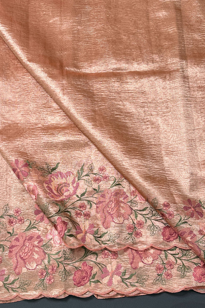 Onion Crush Tissue Saree with Floral Embroidery work