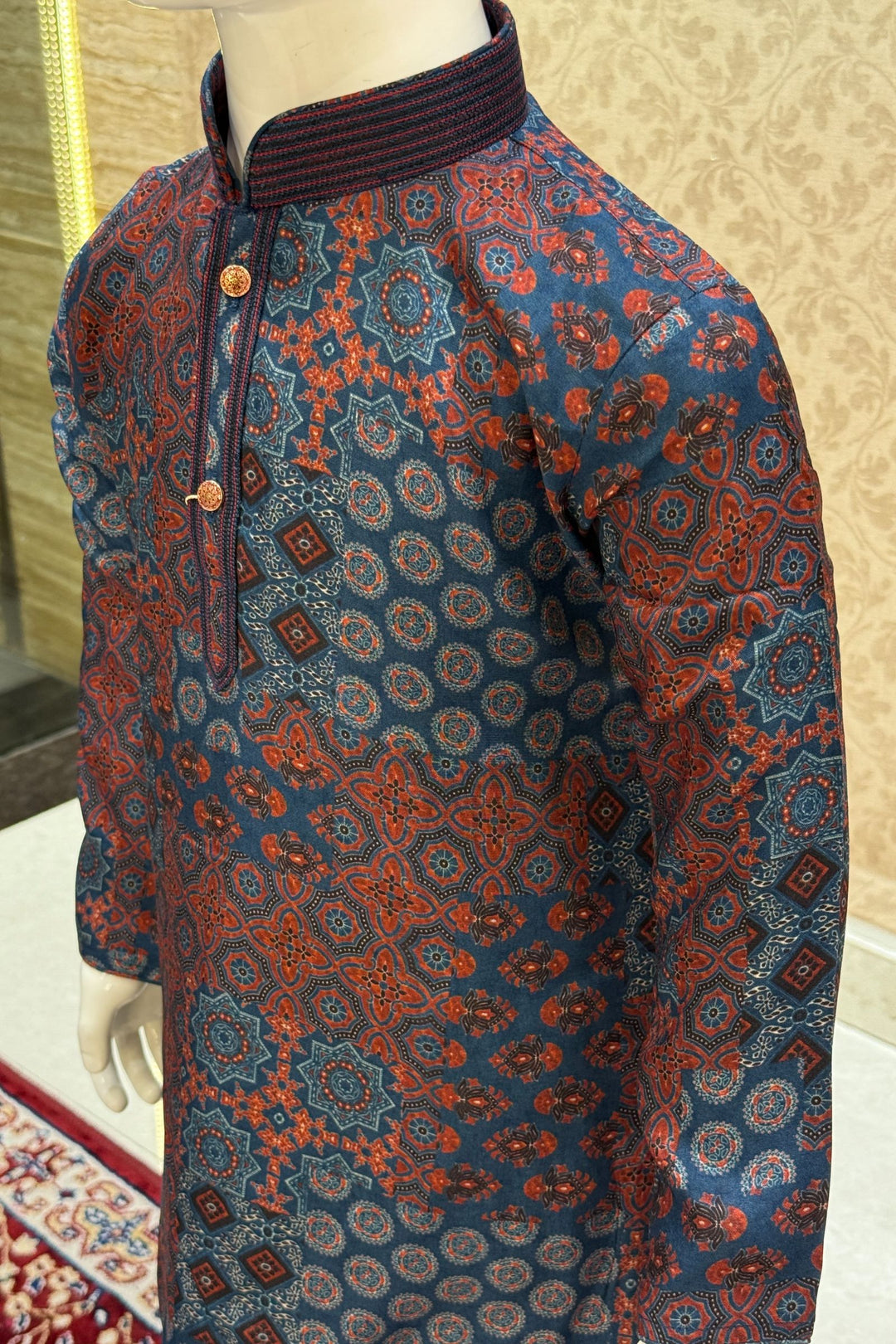 Multicolor Kalamkari Print Kurta Set for Boys