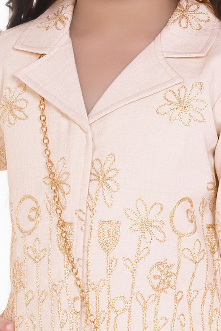 Cream Zari Thread work Co-ord Set for Girls with Bag