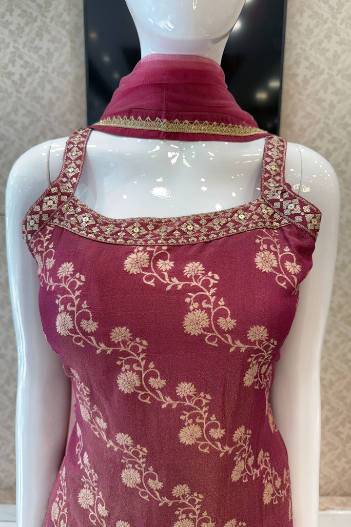 Magenta Zari, Sequins and Banaras work Palazzo Salwar Suit