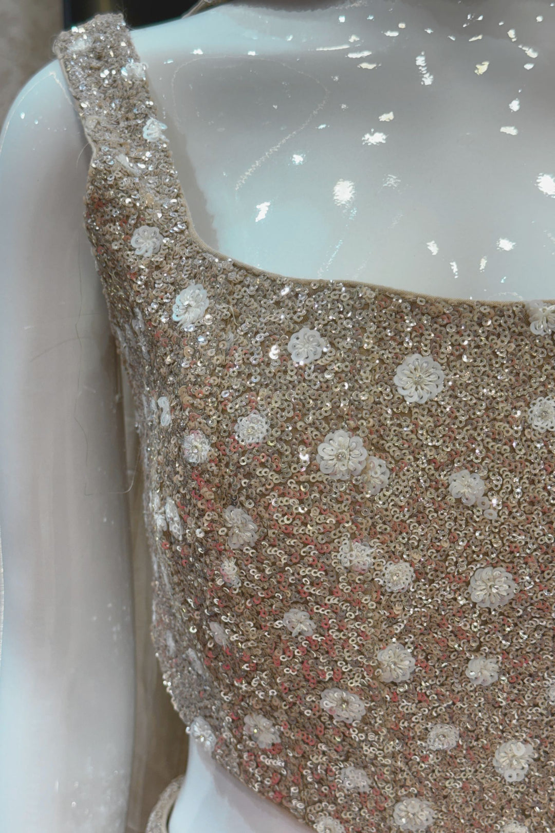 Beige Sequins, Stone and Thread work Crop Top with Palazzo Pant