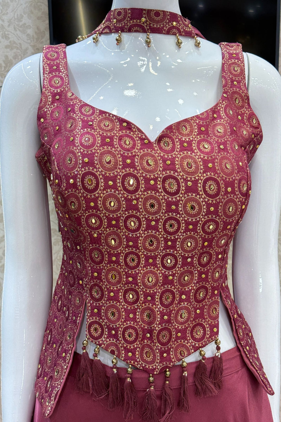 Magenta Stone, Mirror and Brocade work Palazzo Suit Set