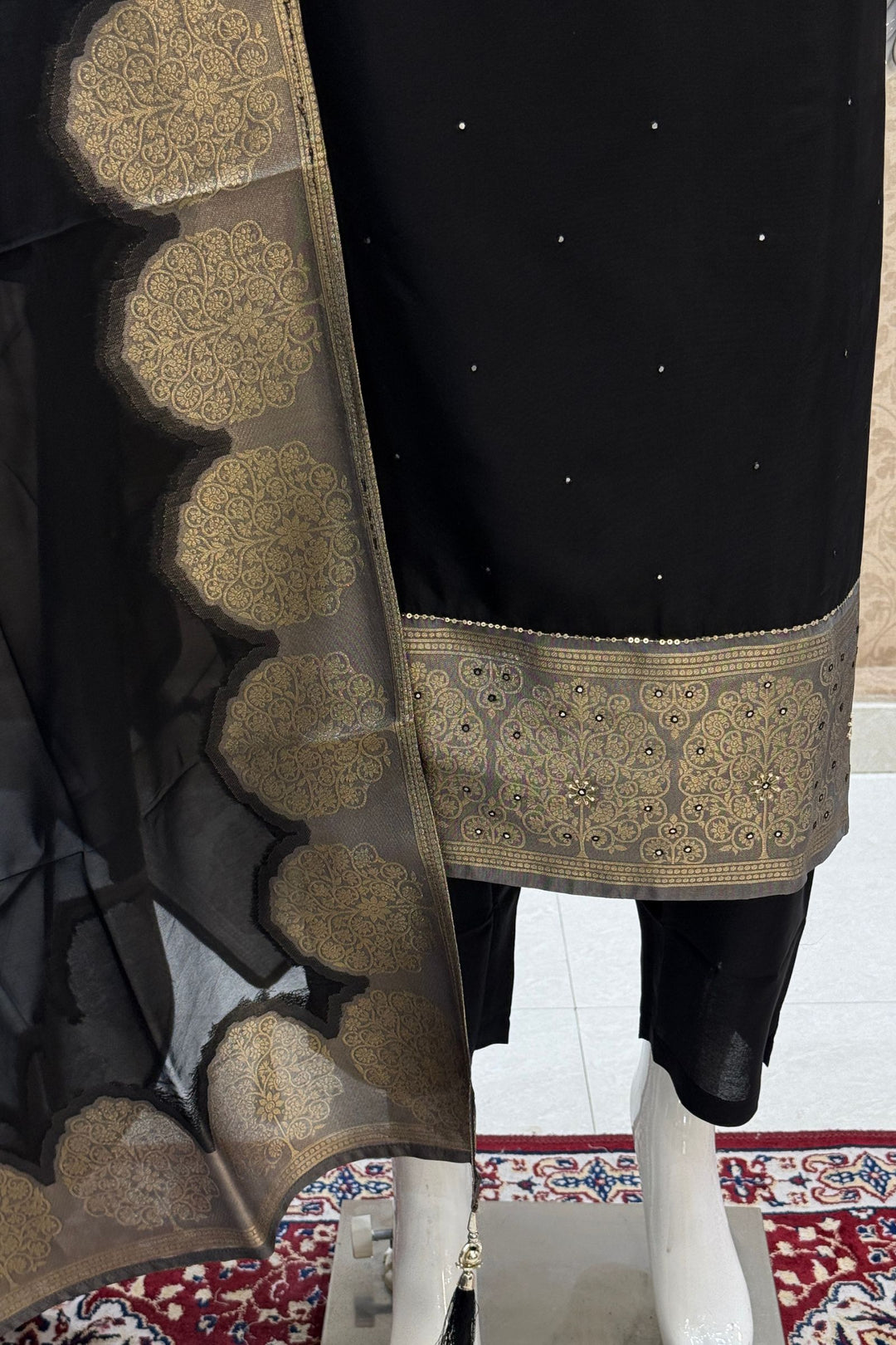Black Beads, Sequins, Zardozi and Banaras work Straight Cut Salwar Suit