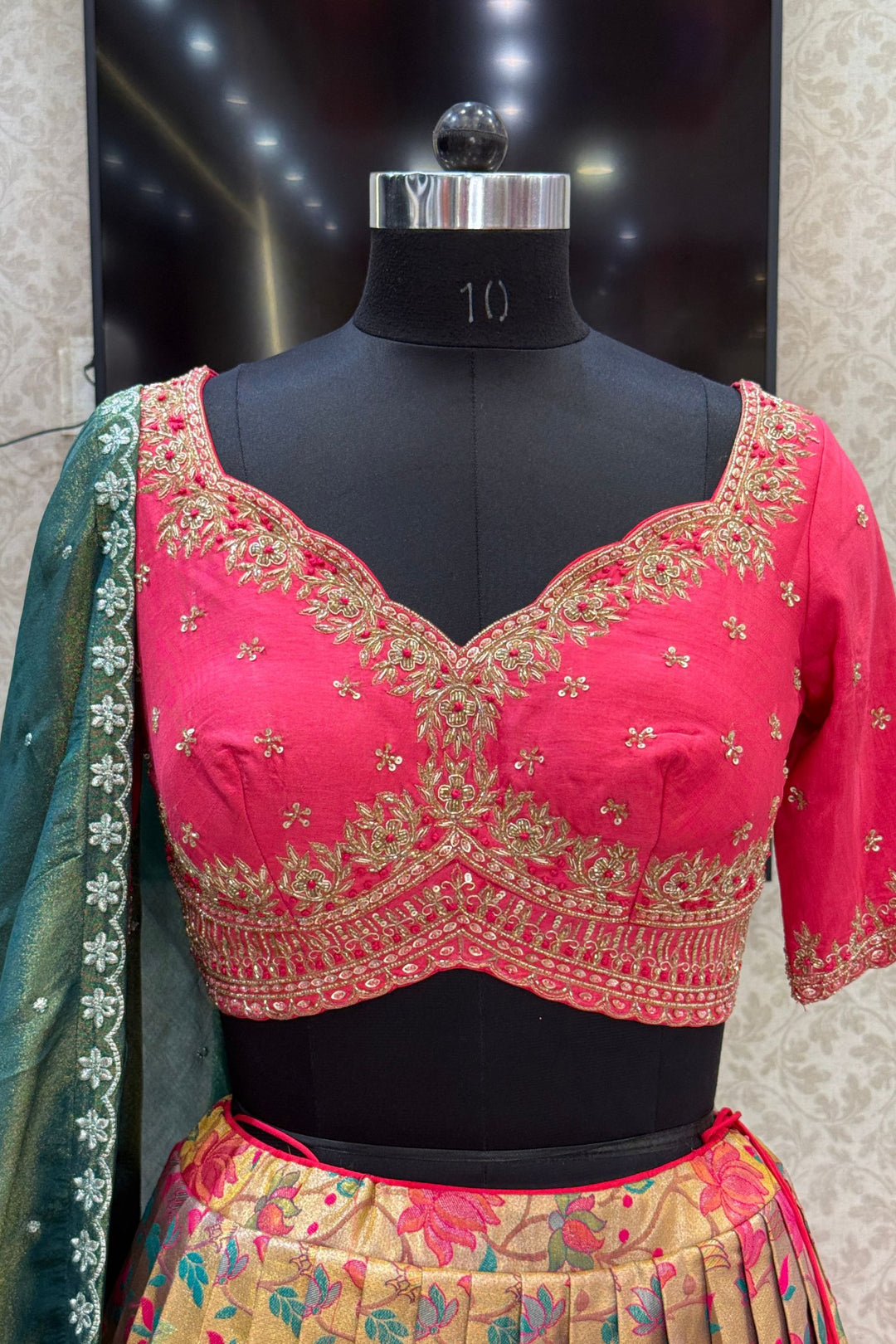 Designer Floral Banarasi Lehenga Set in Pink and Gold