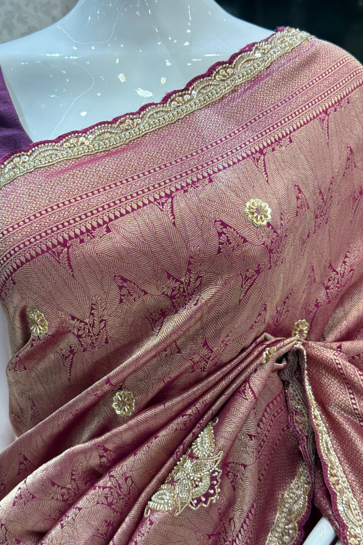 Purple Saree Featuring Banaras, Pearl, Beads, Zardozi and Thread work