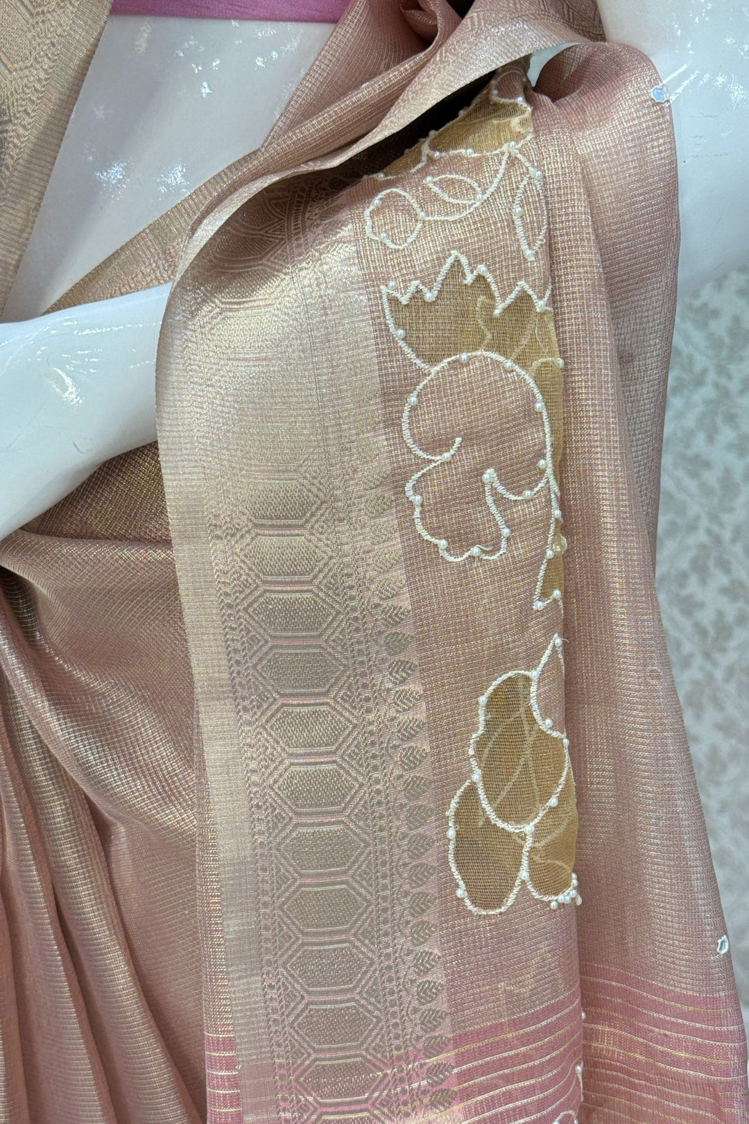 Peach Pearl and Thread work Saree