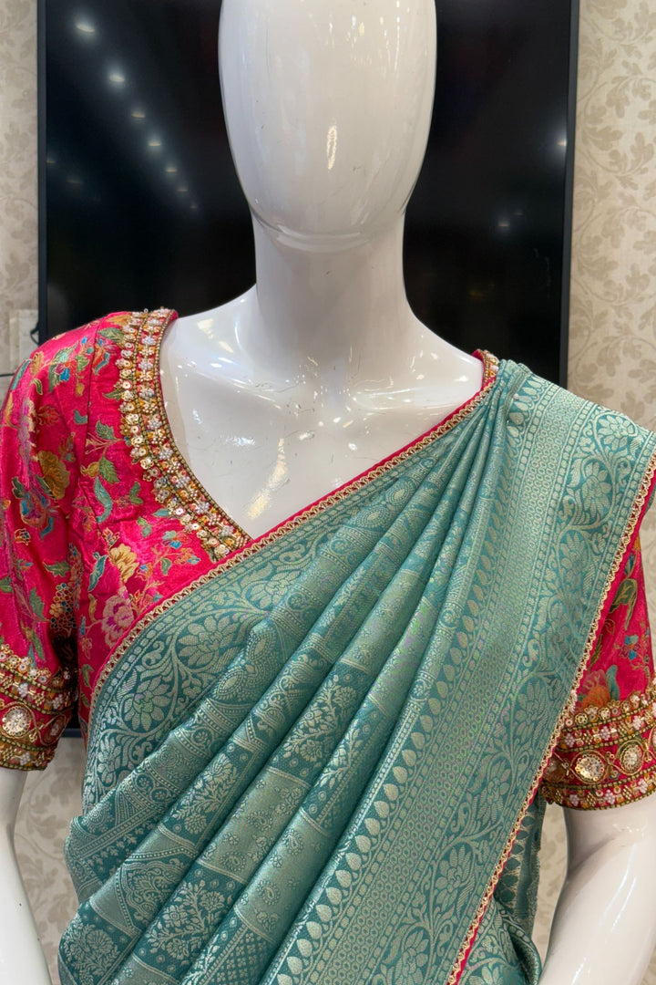 Sea Green Banaras work Saree