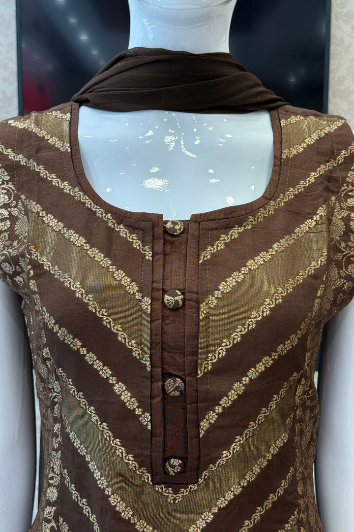 Brown Banaras work Straight Cut Salwar Suit