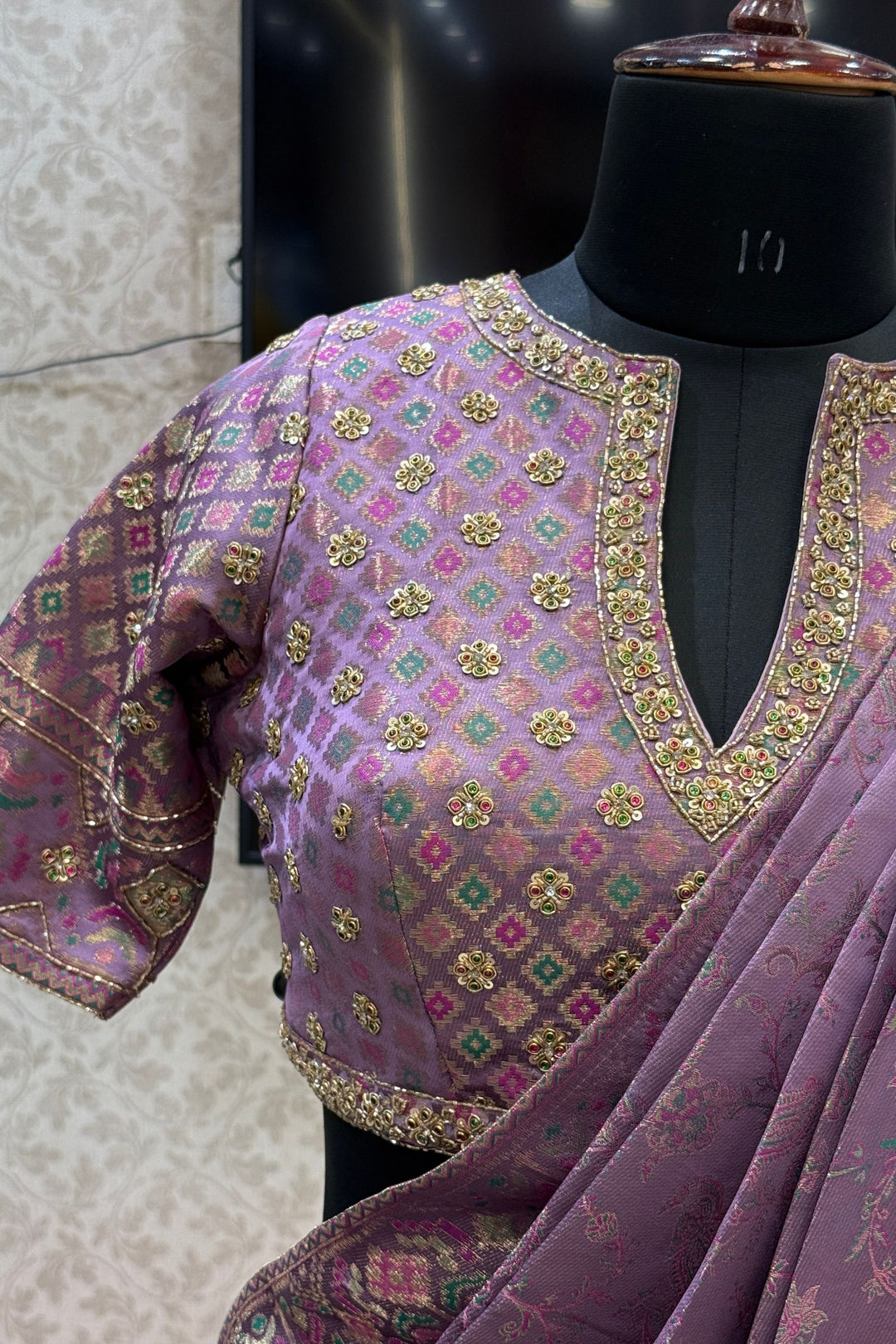 Banaras, Zardozi and Sequins work Ready-to-Wear Saree with Embellished Blouse
