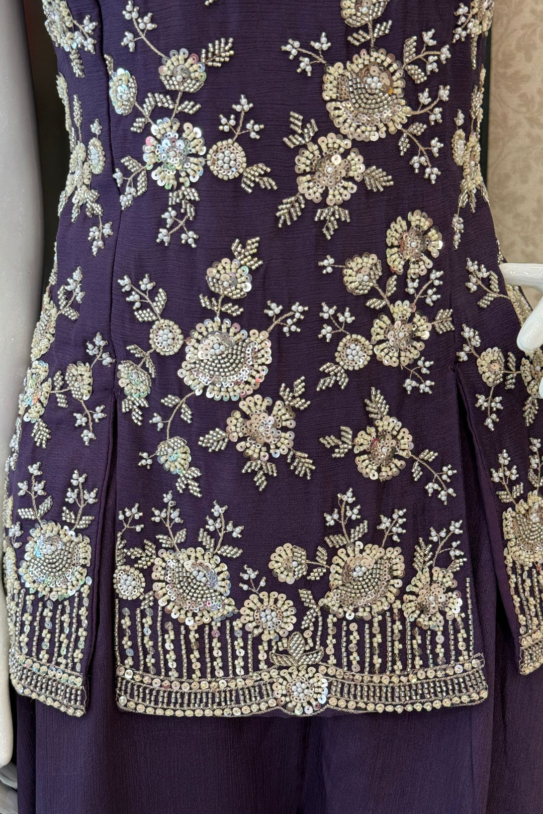 Purple Beads, Zari and Sequins work Palazzo Salwar Suit