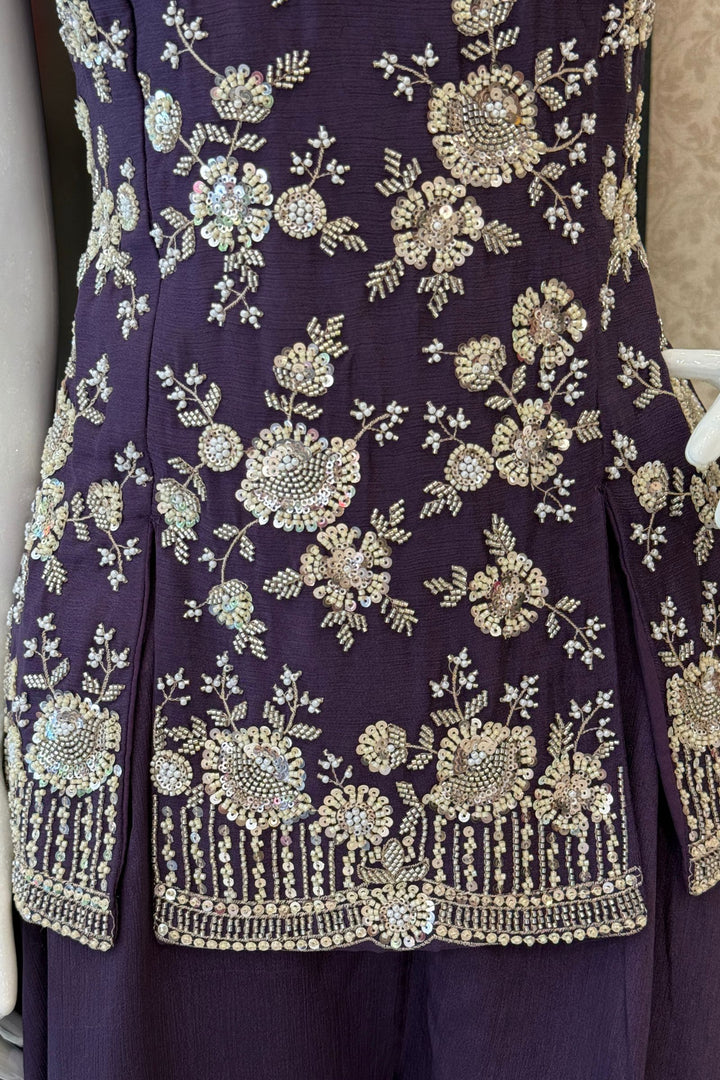 Purple Beads, Zari and Sequins work Palazzo Salwar Suit