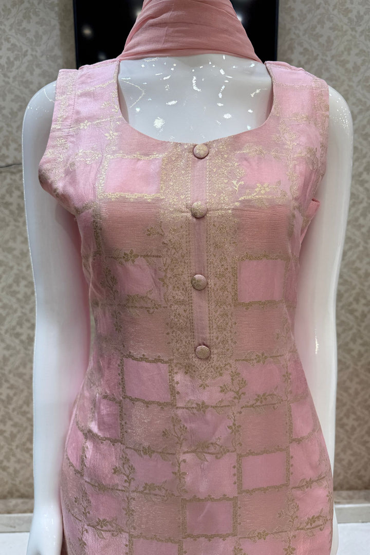 Light Pink Banaras work Straight Cut Salwar Suit