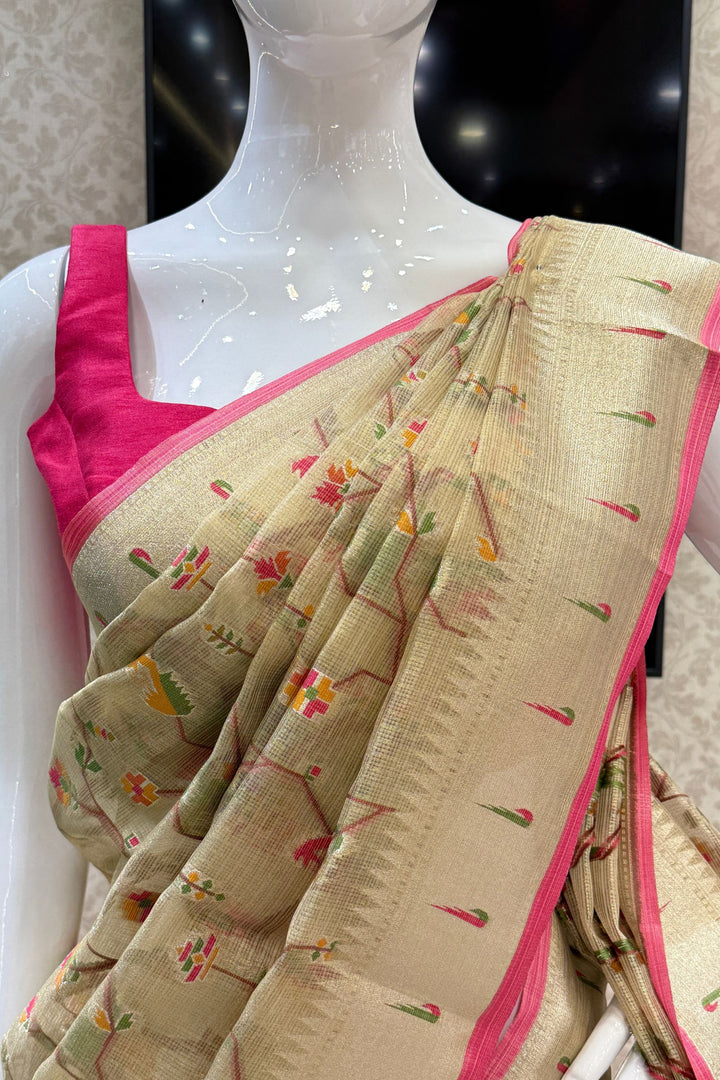 Beige Banaras and Zari Weaving work Saree