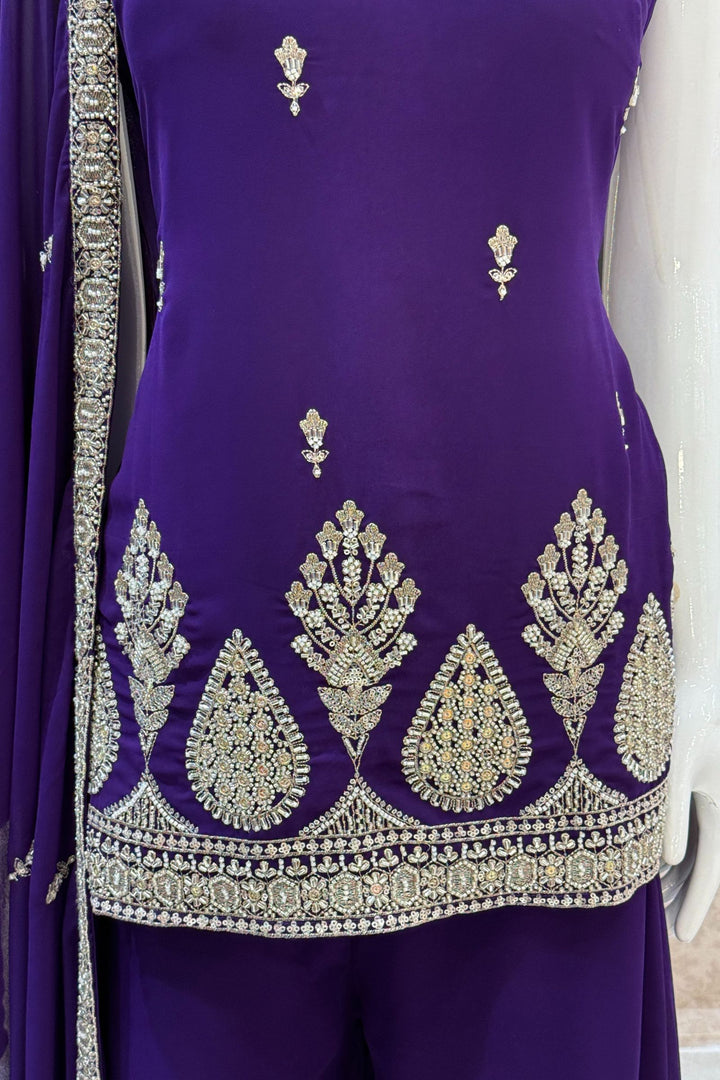 Purple Beads, Zari and Sequins work Palazzo Salwar Suit