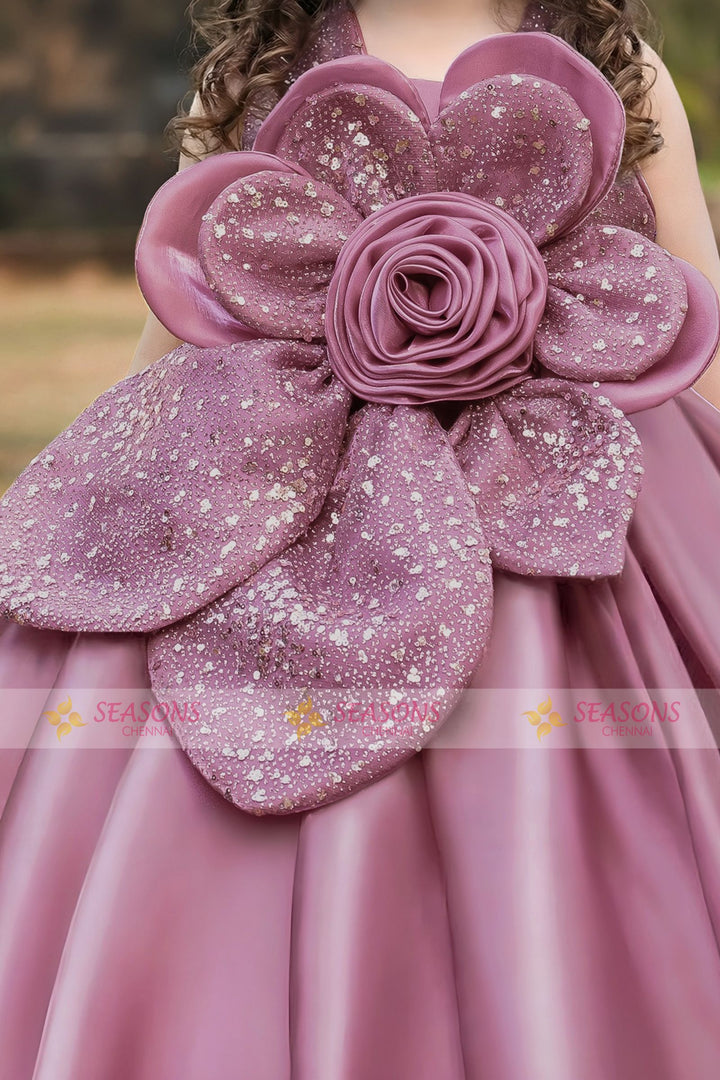 Onion Pink Sequins work Long Party Gown for Girls