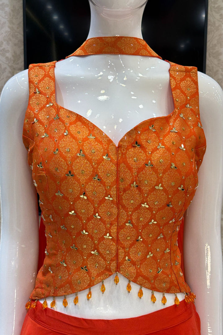 Orange Mirror, Stone and Banaras work Palazzo Suit Set