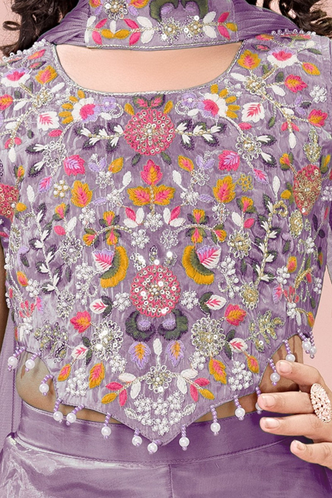 Lavender Sequins, Beads and Multicolor Embroidery work Palazzo Suit Set for Girls