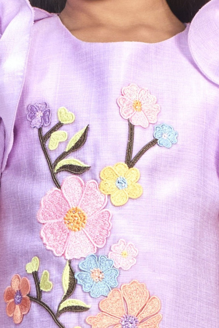 Lavender Thread work Short Frock for Girls