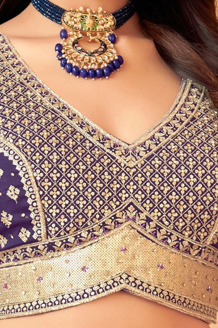 Purple Stone, Zari, Sequins and Beads work Crop Top Lehenga