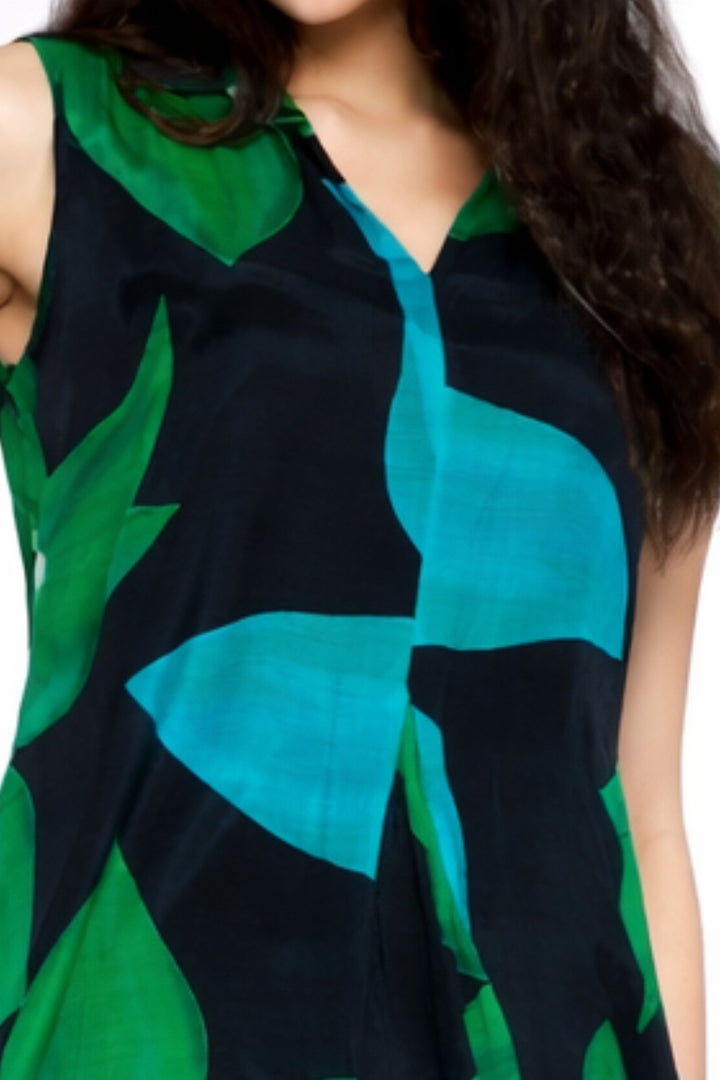 Navy Blue Stone work with Multicolor Digital Print A-line Cut Calf Length Kurti