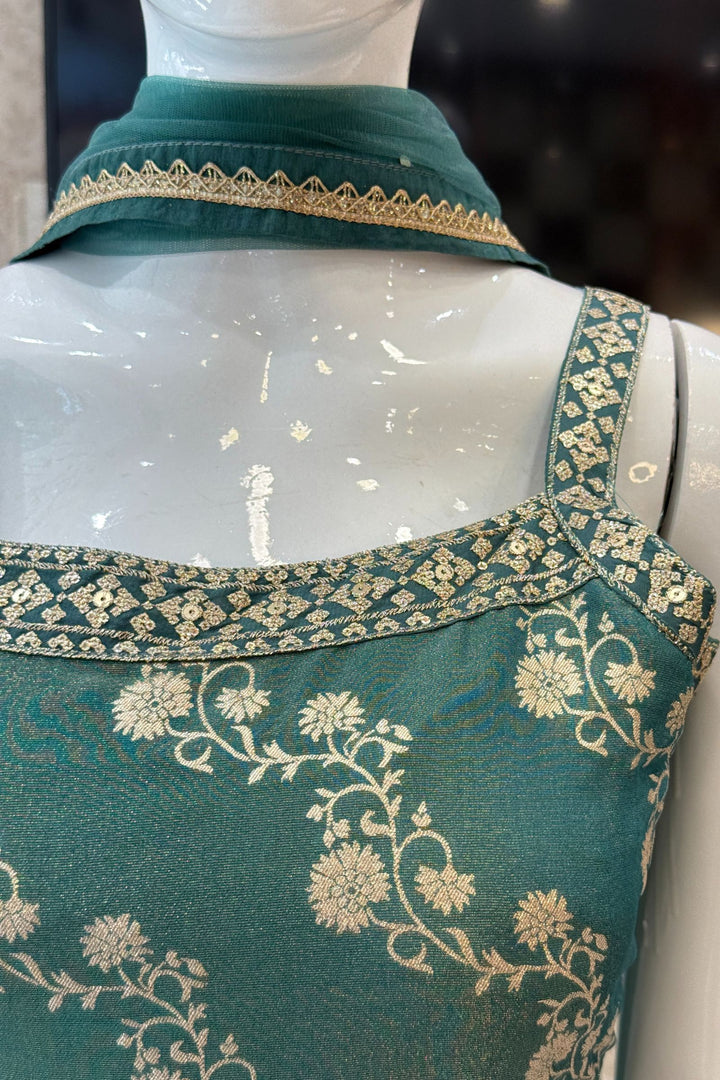 Sea Green Zari, Sequins and Banaras work Palazzo Salwar Suit