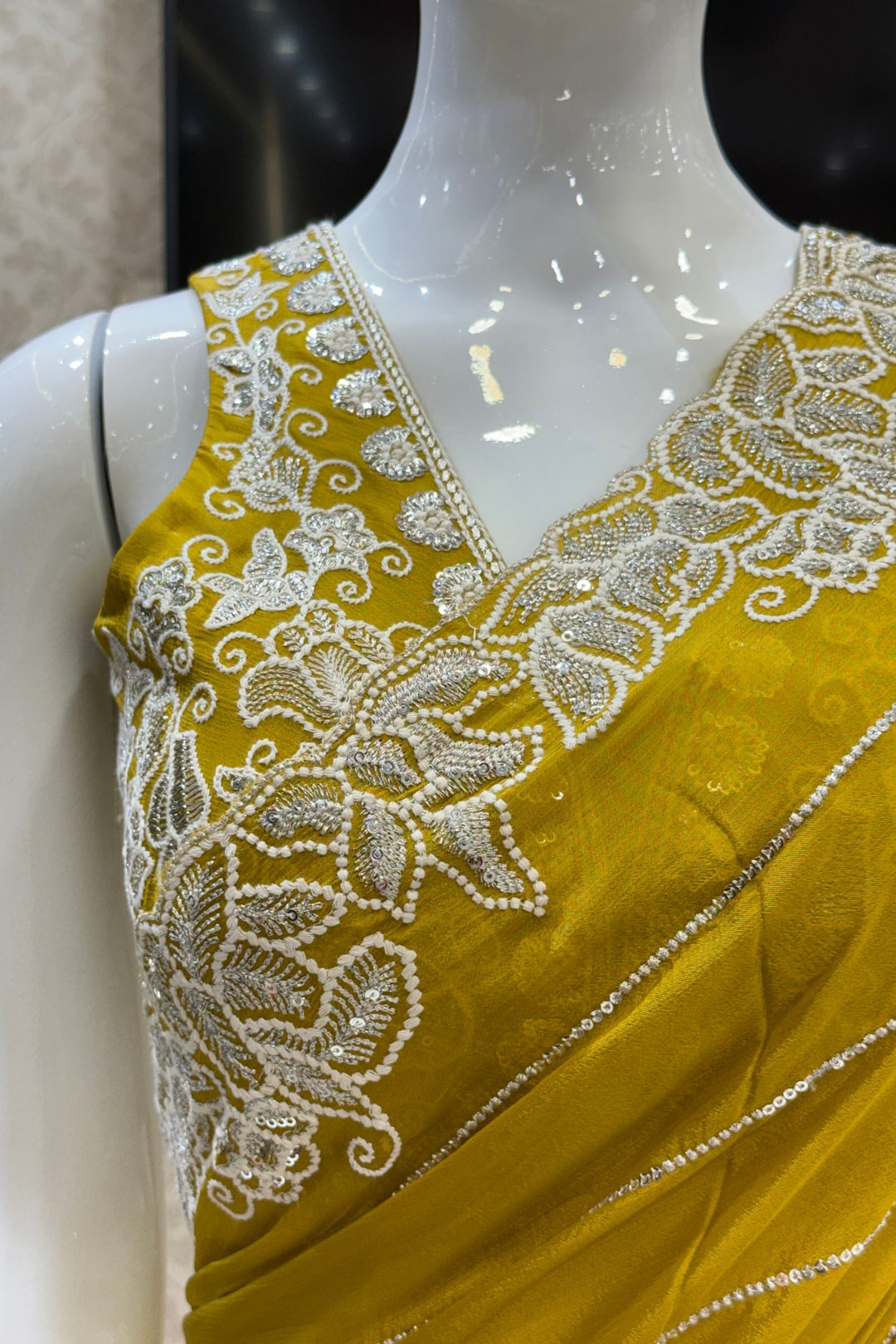 Liril Green Saree with Thread and Sequins work Embellishments