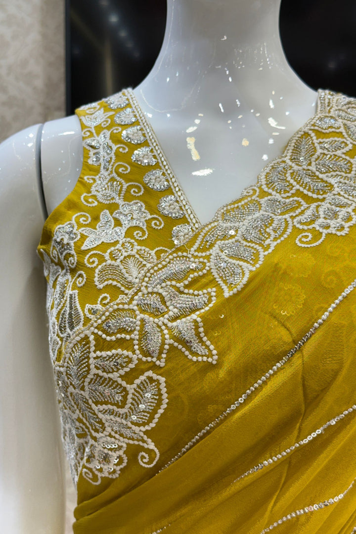 Liril Green Saree with Thread and Sequins work Embellishments
