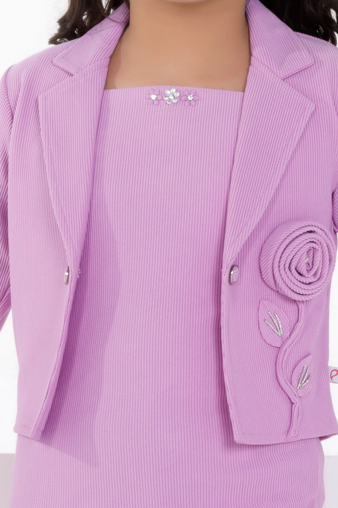 Lavender Jacket Styled Short Frock For Girls