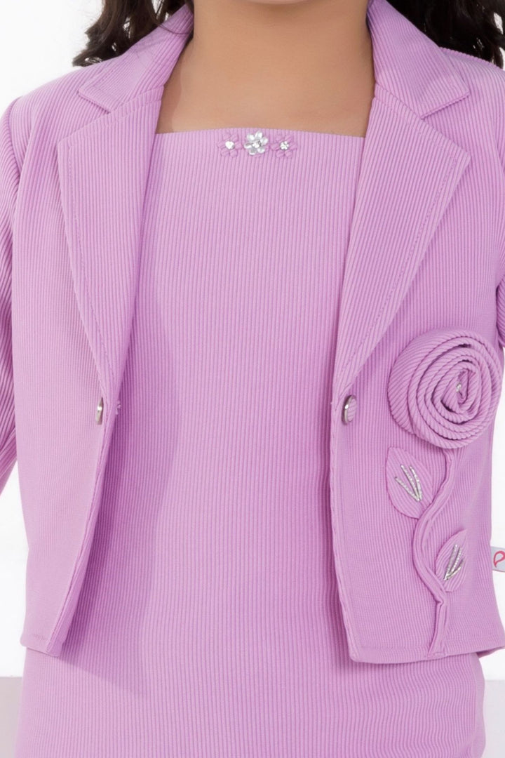 Lavender Jacket Styled Short Frock For Girls