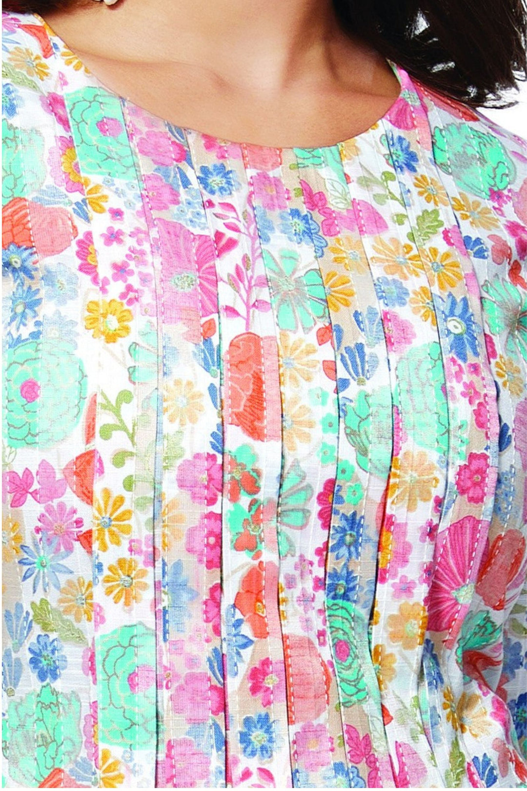 White with Floral Print Aline Cut Calf Length Kurti