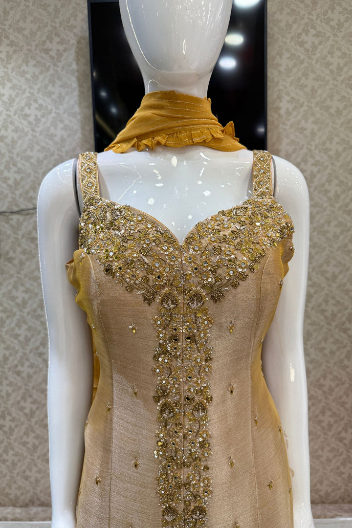 Mustard Beads, Zardozi, Stone and Mirror work Palazzo Salwar Suit