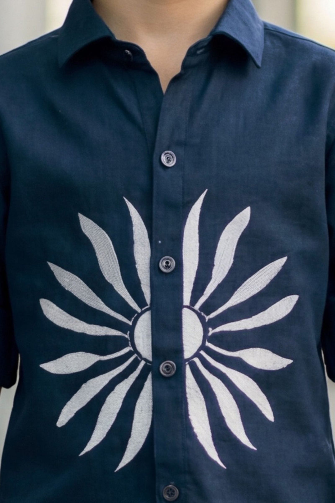 Navy Blue Thread work Shirt and Grey Pant Set for Boys