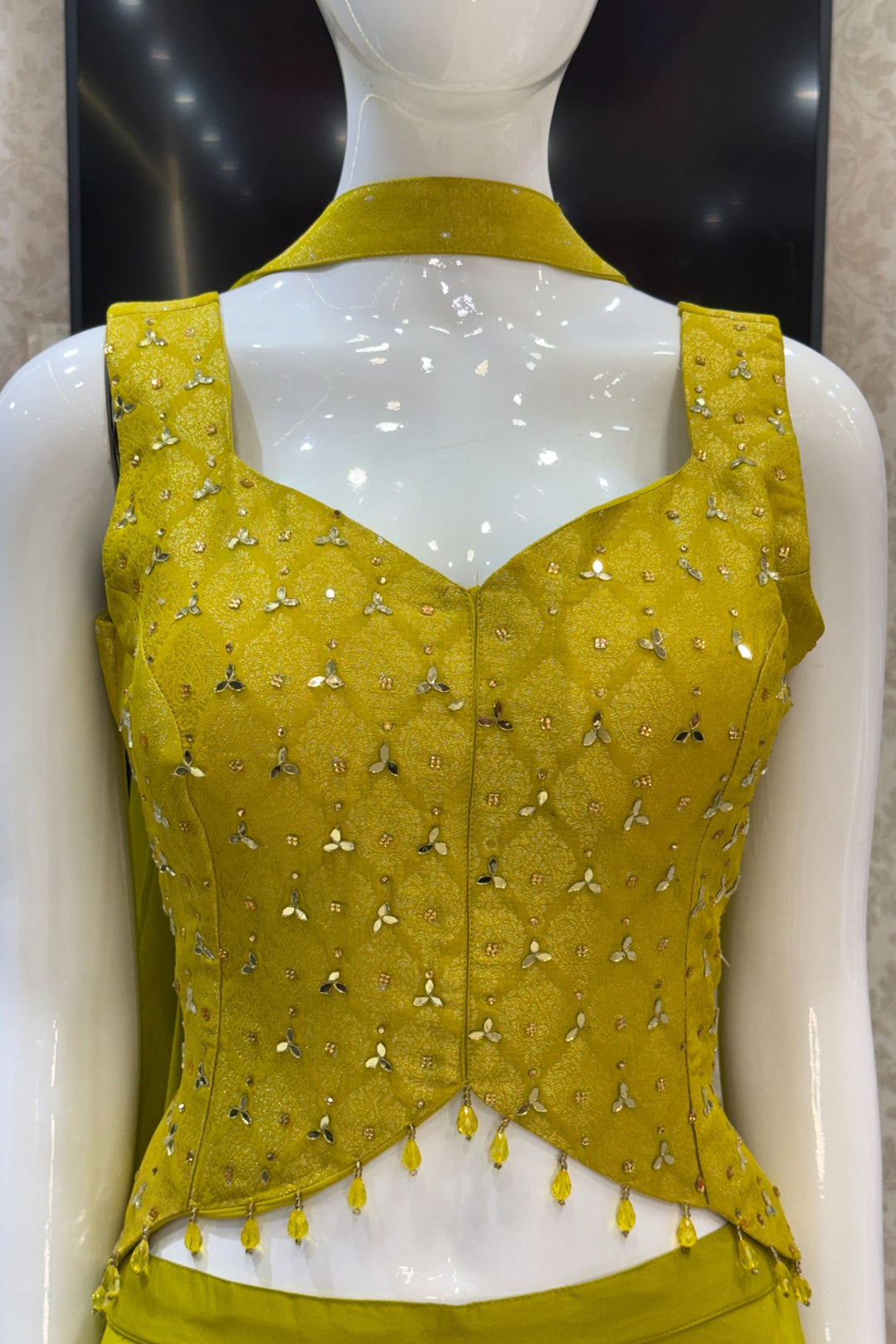 Liril Green Mirror, Stone and Banaras work Palazzo Suit Set