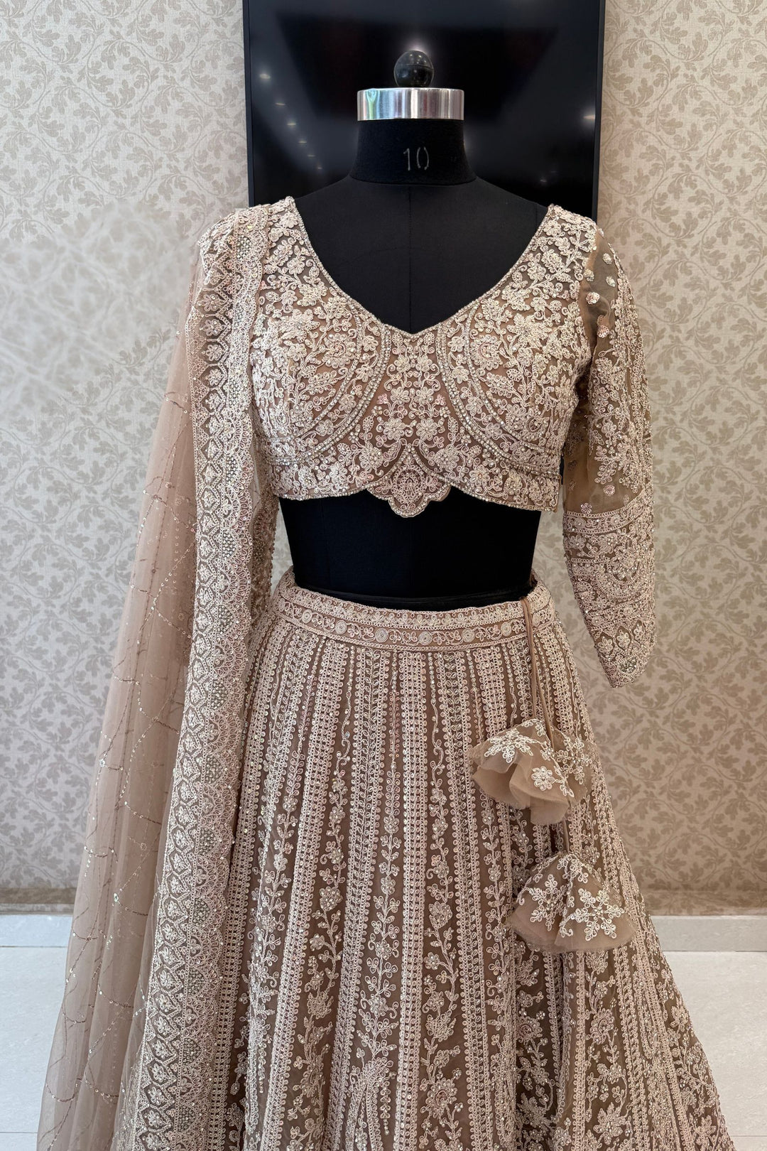Designer Champagne Gold Wedding Lehenga Featuring Sequins, Stone and Zari Thread