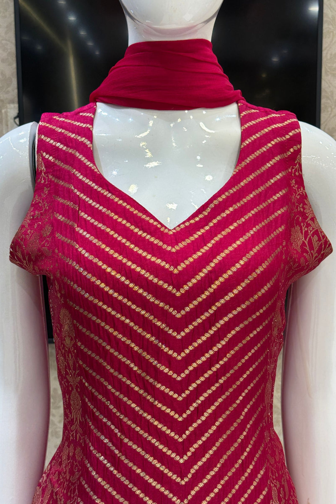 Rani Pink Banaras work Straight Cut Salwar Suit