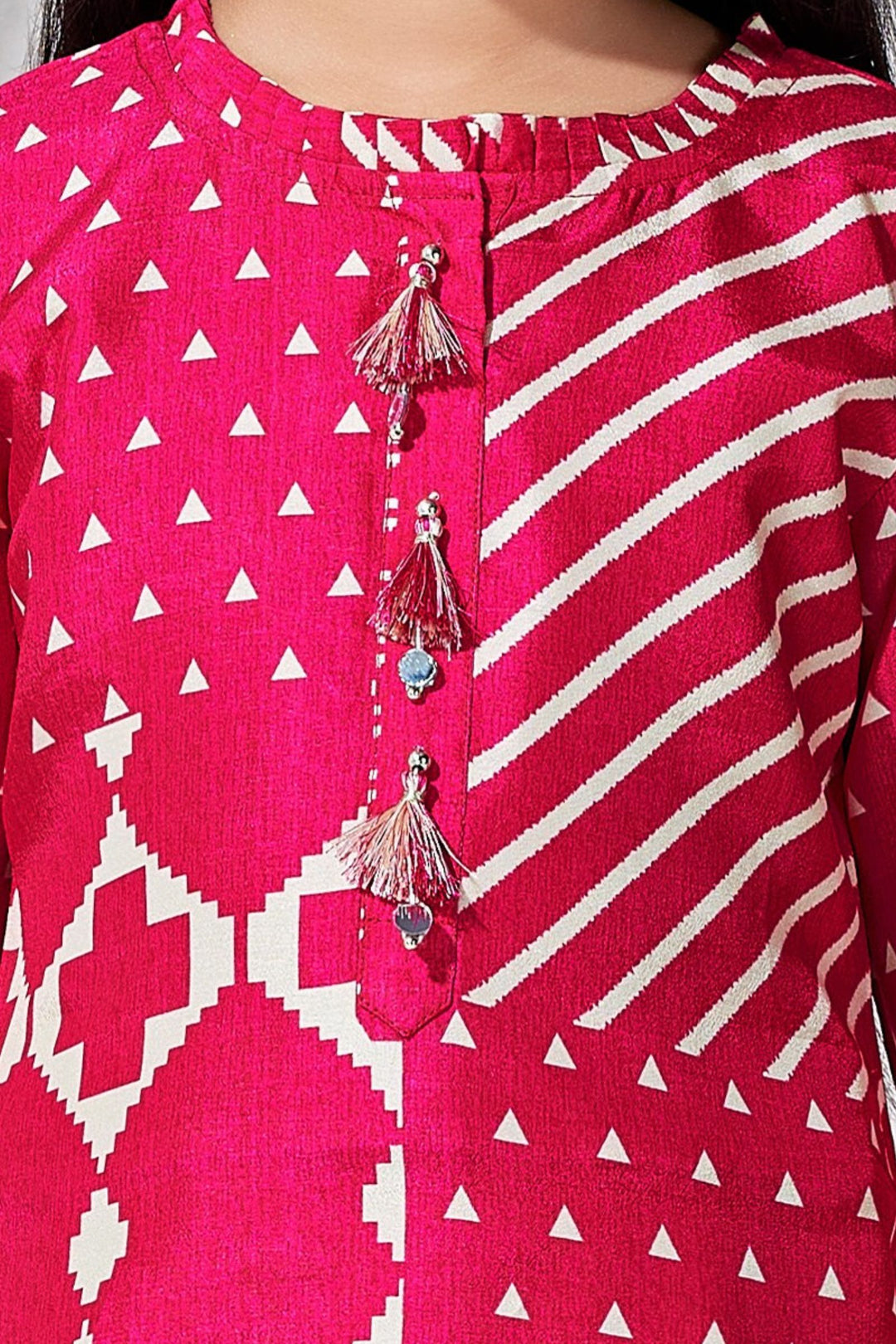 Rani Pink Digital Print A-Line Cut Salwar Suit for Girls