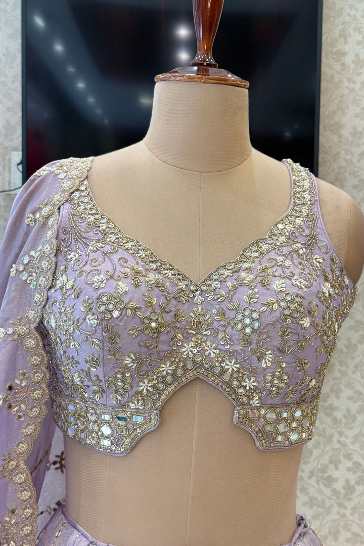 Pastel Lavender Sequins, Zardozi, Beads and Mirror Work Designer Lehenga