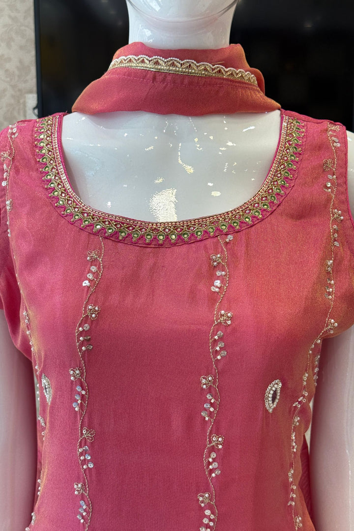 Onion Pink Zari, Stone, Sequins and Thread work Straight Cut Salwar Suit