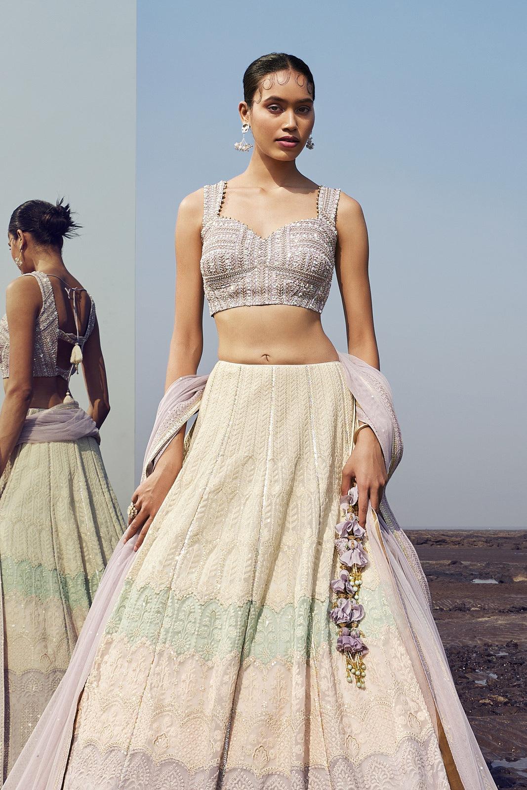 Red Multicolor Thread, Zari, Stone and Mirror work Semi Stitched Brida –  Seasons Chennai