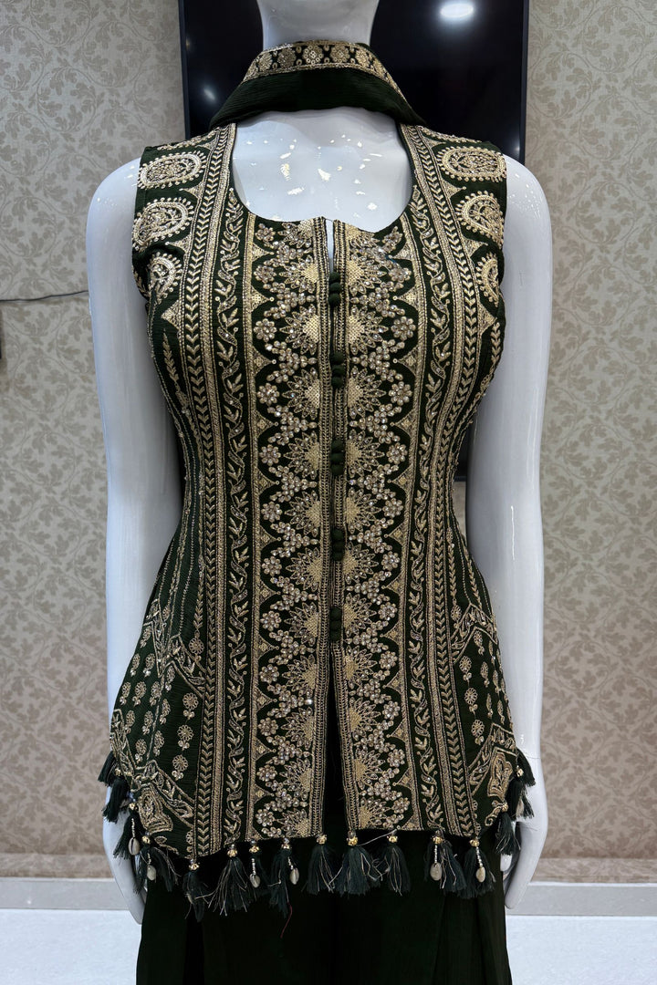 Bottle Green Palazzo Set Featuring All-Over Sequins, Zari, Stone and Beads