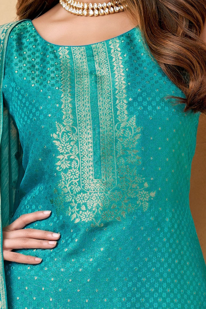 Sky Blue Banaras work Straight Cut Salwar Suit