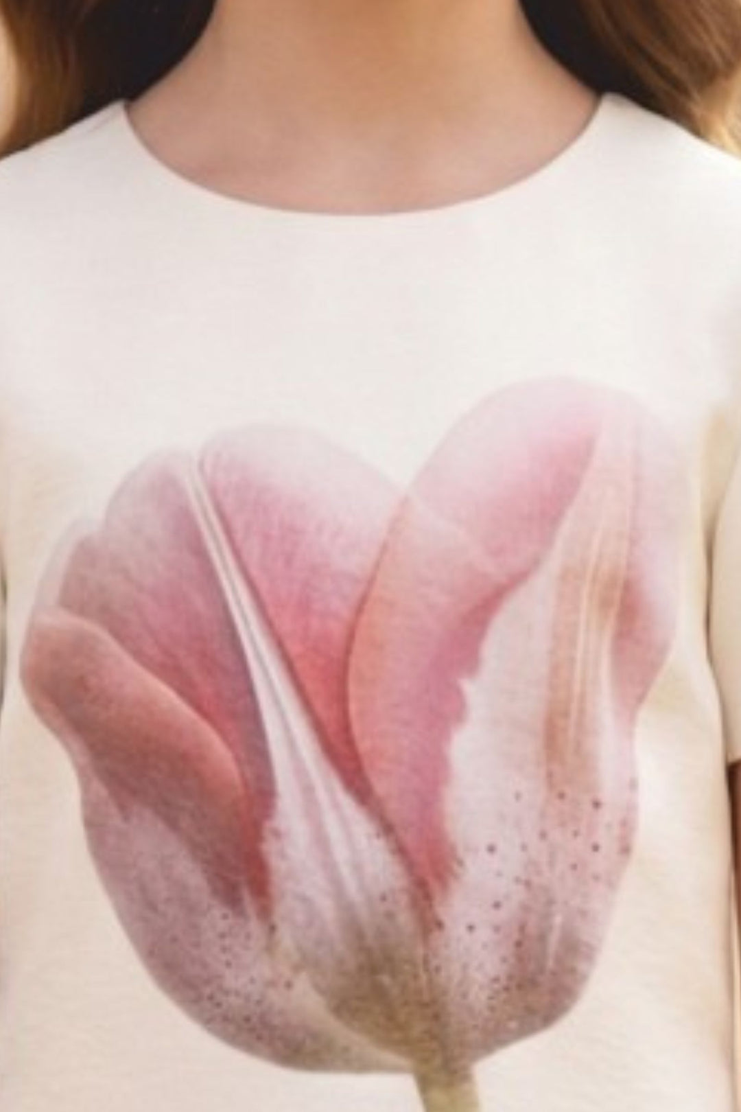 Cream Stone work with Floral Print Short Frock for Girls