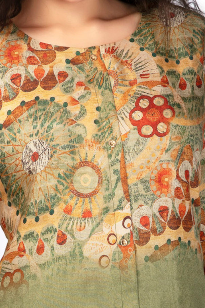 Mehendi Green Digital Print Short Kurti