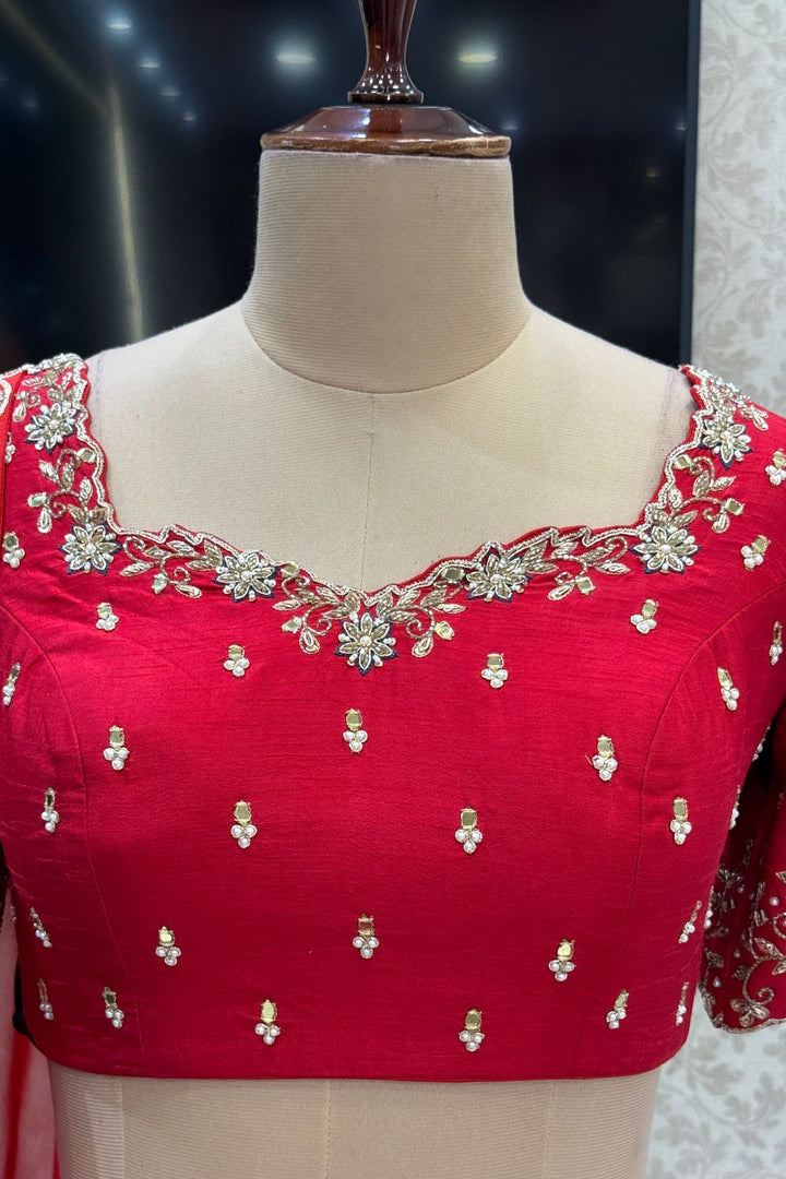 Designer Floral Banarasi Lehenga Set in Rani Pink and Gold