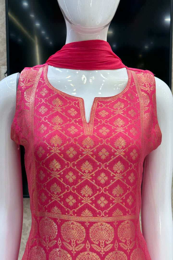 Pink Banaras work Straight Cut Salwar Suit