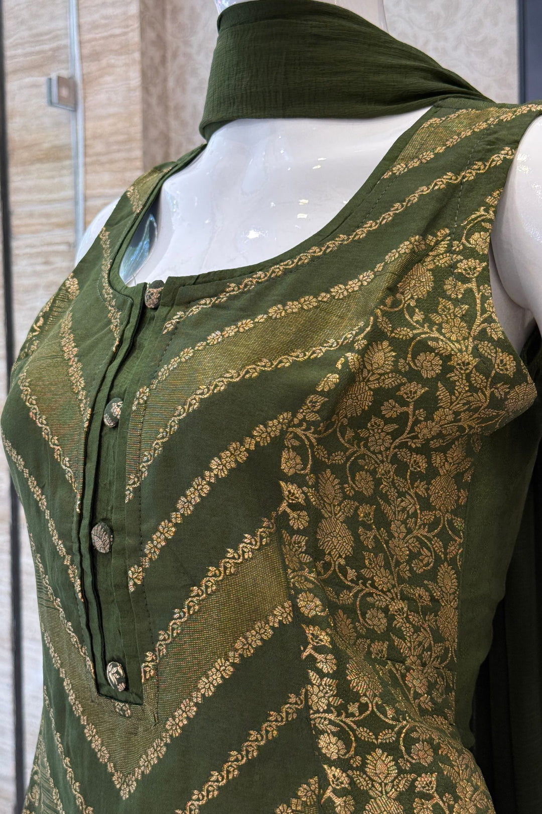 Mehendi Green Banaras work Straight Cut Salwar Suit