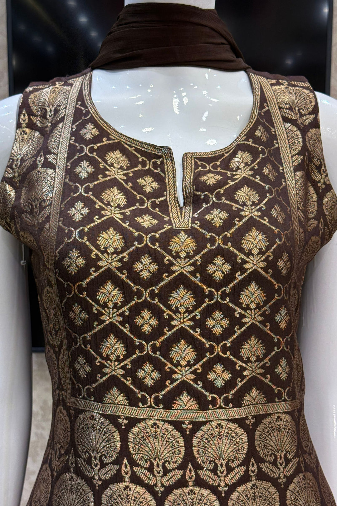 Brown Banaras work Straight Cut Salwar Suit