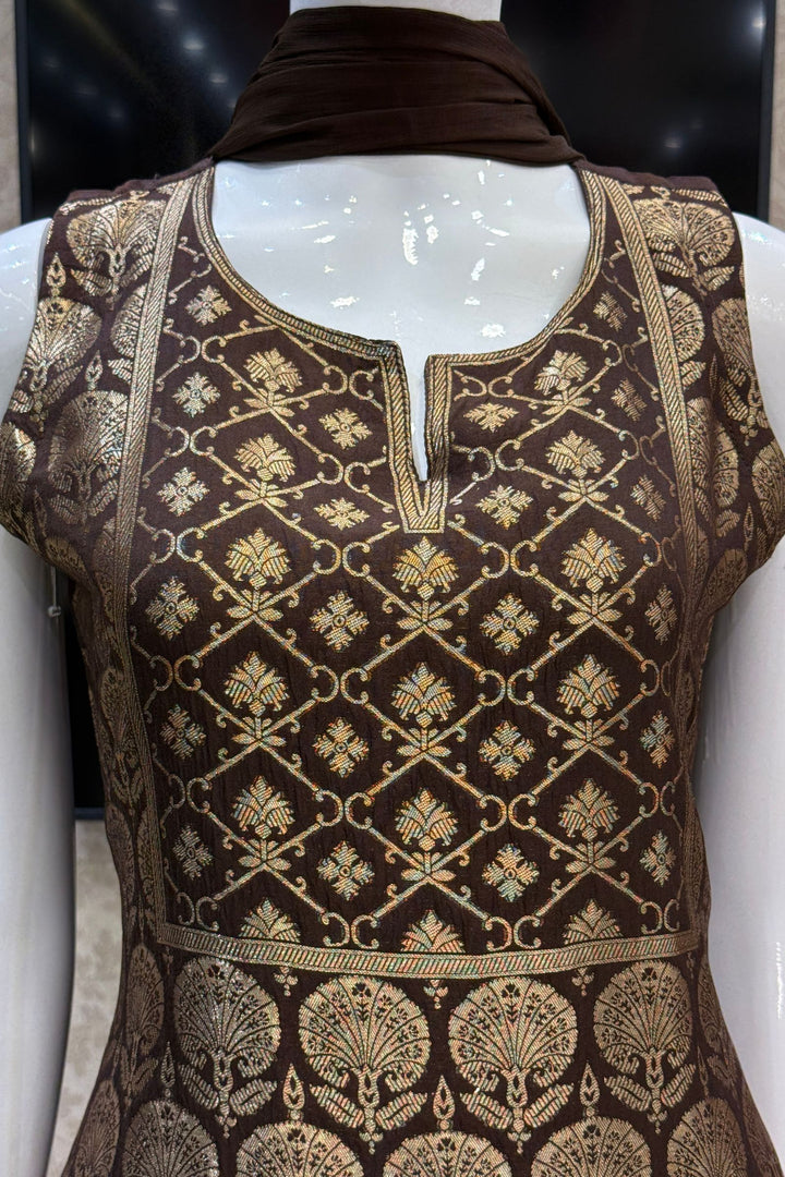 Brown Banaras work Straight Cut Salwar Suit